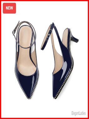 Kitten Heels Slingback Ankle Strap Pointed Closed Toe 1.5 Inch Beaded Dress